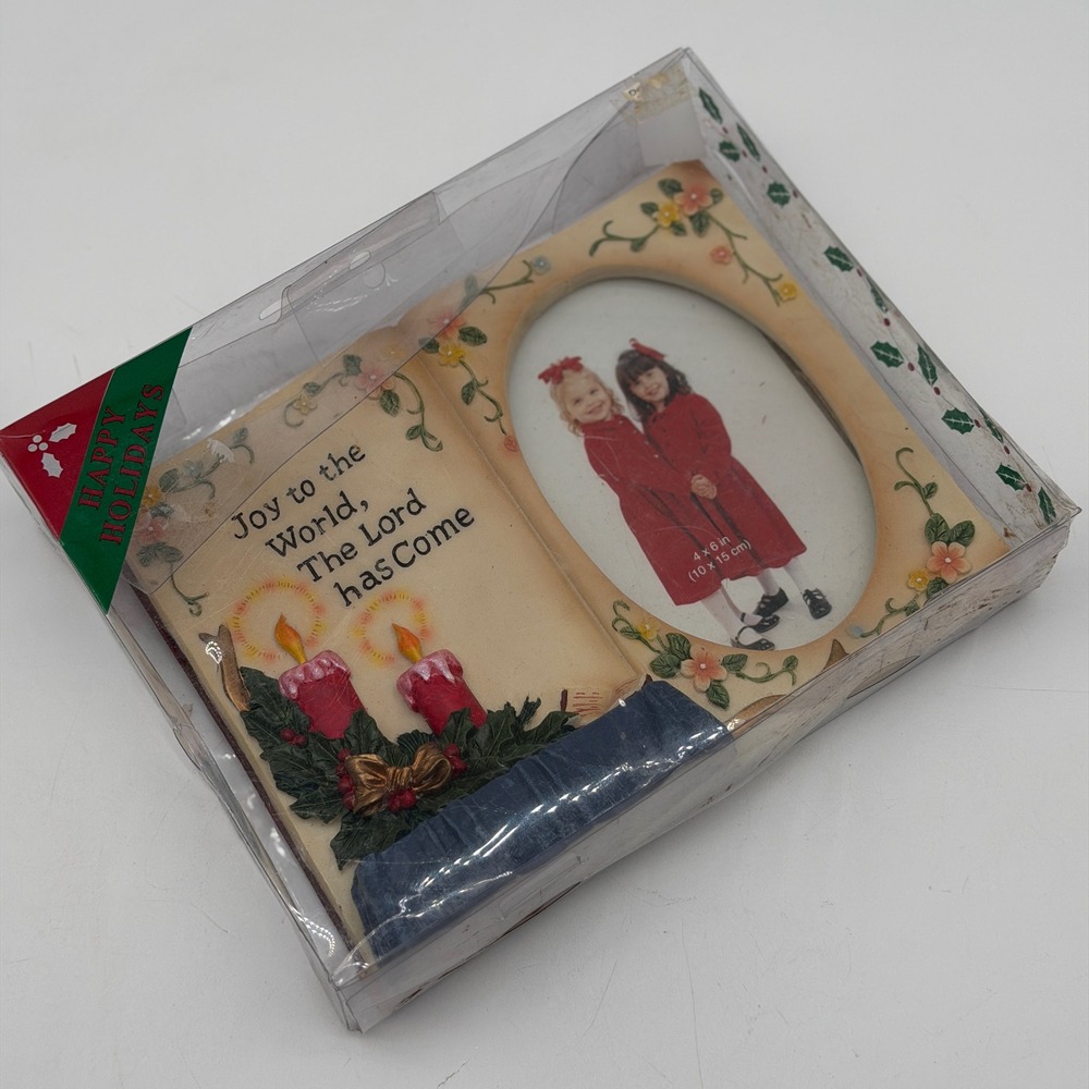 Christmas Book Photo Frame Joy to the World Religious 4x6 Resin Tabletop Decor